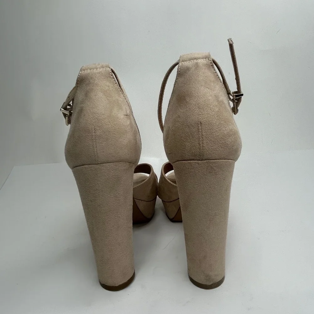 Jessica Simpson Irbella Faux Suede Platform Sandal Block Heels Tan‎ Womens 8M